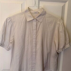 BB Dakota Star Print Blouse Small Cream Button Front Puff Sleeve